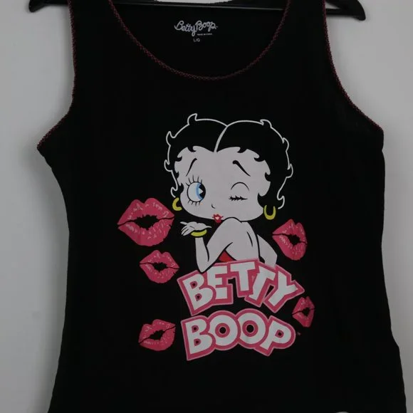 Betty Boop 2015 King Feature Syndicate Scalloped Hem Tank Top Black - Picture 2 of 6